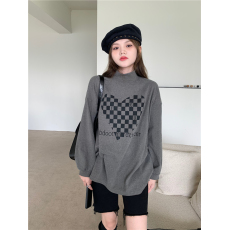 批发实拍实价 爱心<b class='q'>棋盘</b><b class='q'>格</b>宽松加绒加厚高领上衣