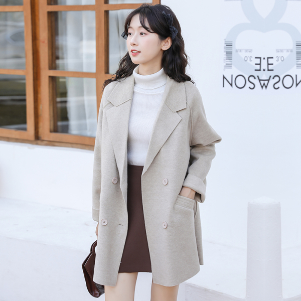 RS53449#冬季新款韩版小个子复古气质高端双面羊绒呢子外套