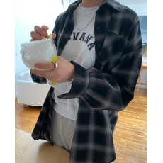 批发韩版春秋黑白格子<b class='q'>衬衫</b>原宿风<b class='q'>男</b>友风宽松大码百搭休闲BF外套女<b class='q'>衬衣</b>