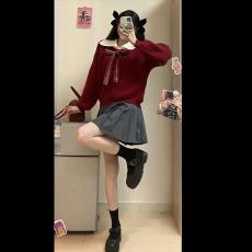 秋冬新款法式复古慵懒风温柔圣诞毛衣网红炸街jk时髦短裙气质套装