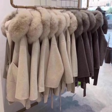 100%双面羊绒超大狐狸毛气质双面呢大衣