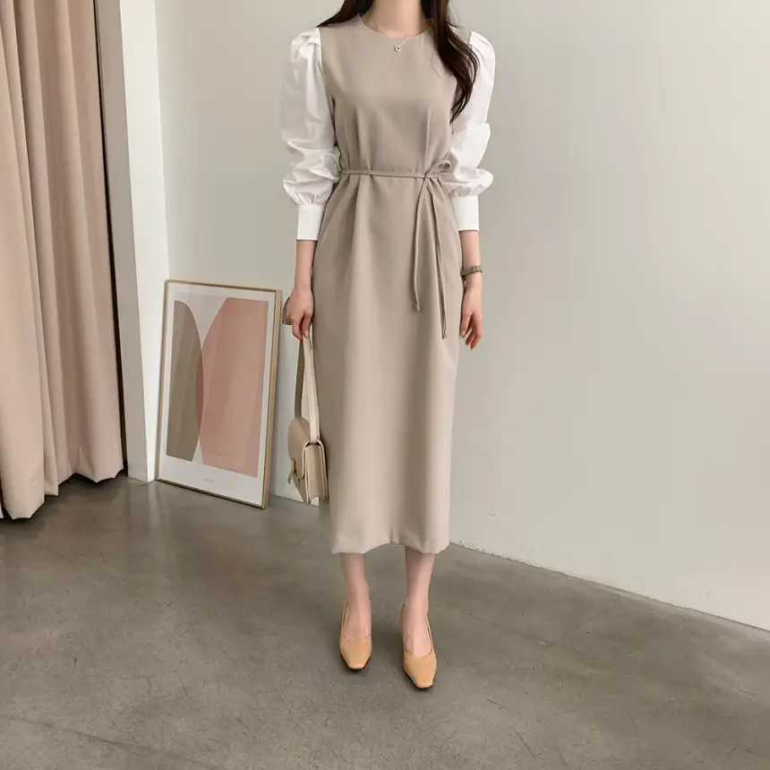 프렌치 스타일 라운드넥 컬러블록 원피스 상세 이미지 7