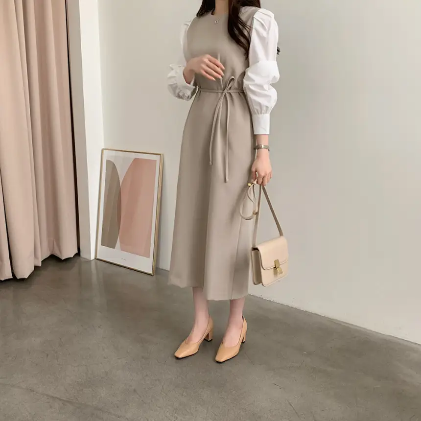 프렌치 스타일 라운드넥 컬러블록 원피스 상세 이미지 10