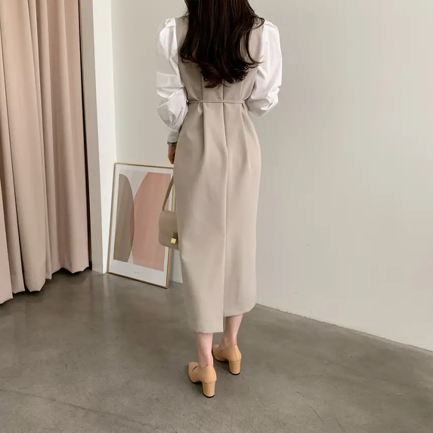프렌치 스타일 라운드넥 컬러블록 원피스 상세 이미지 11