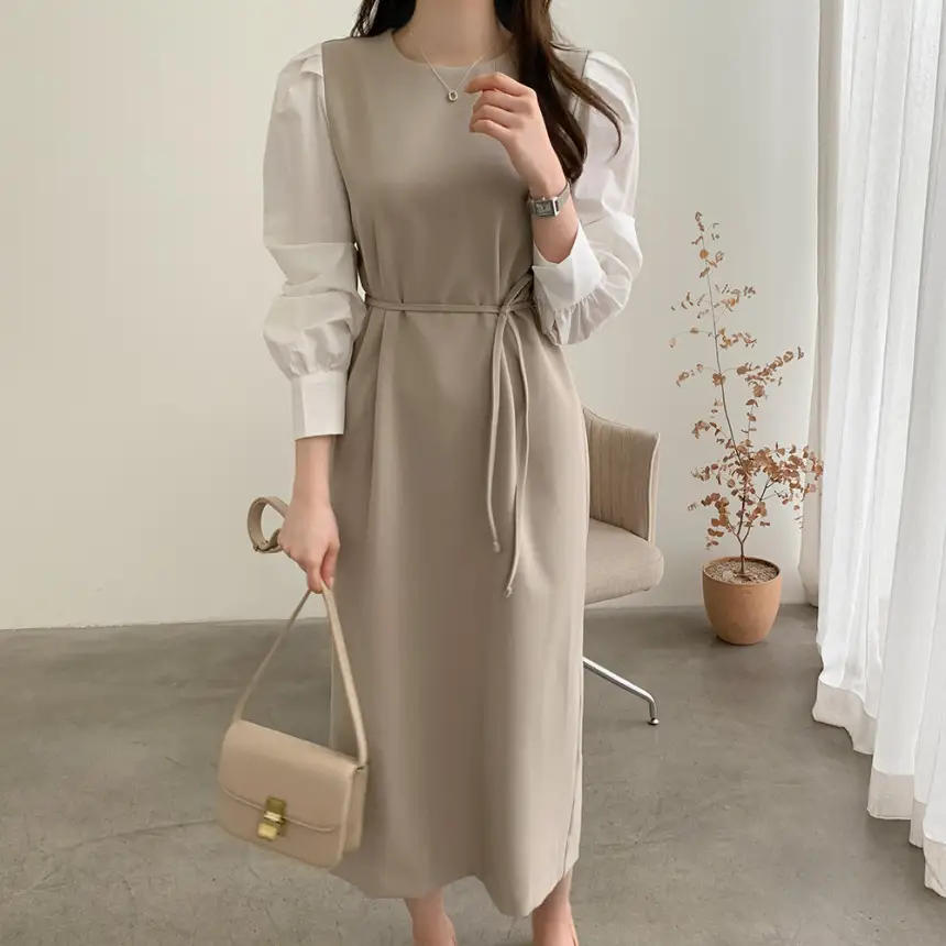 프렌치 스타일 라운드넥 컬러블록 원피스 상세 이미지 12