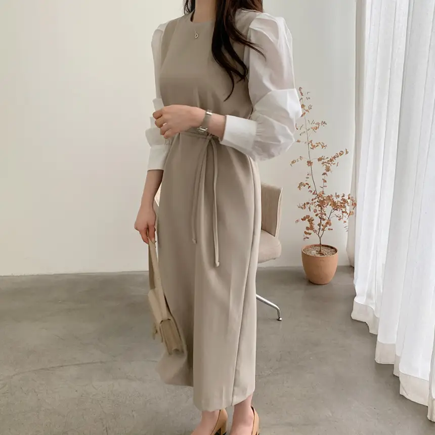프렌치 스타일 라운드넥 컬러블록 원피스 상세 이미지 14