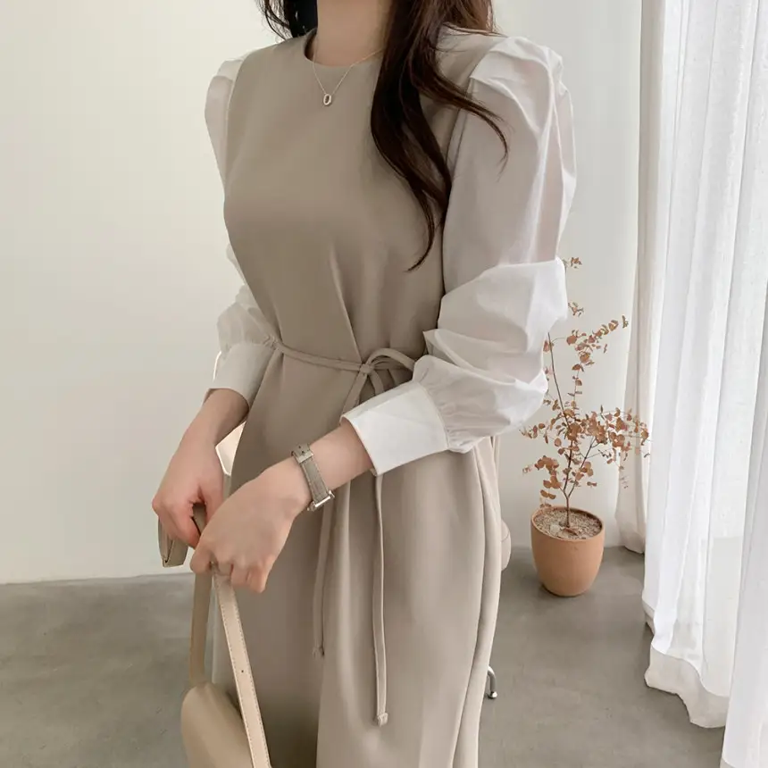 프렌치 스타일 라운드넥 컬러블록 원피스 상세 이미지 15