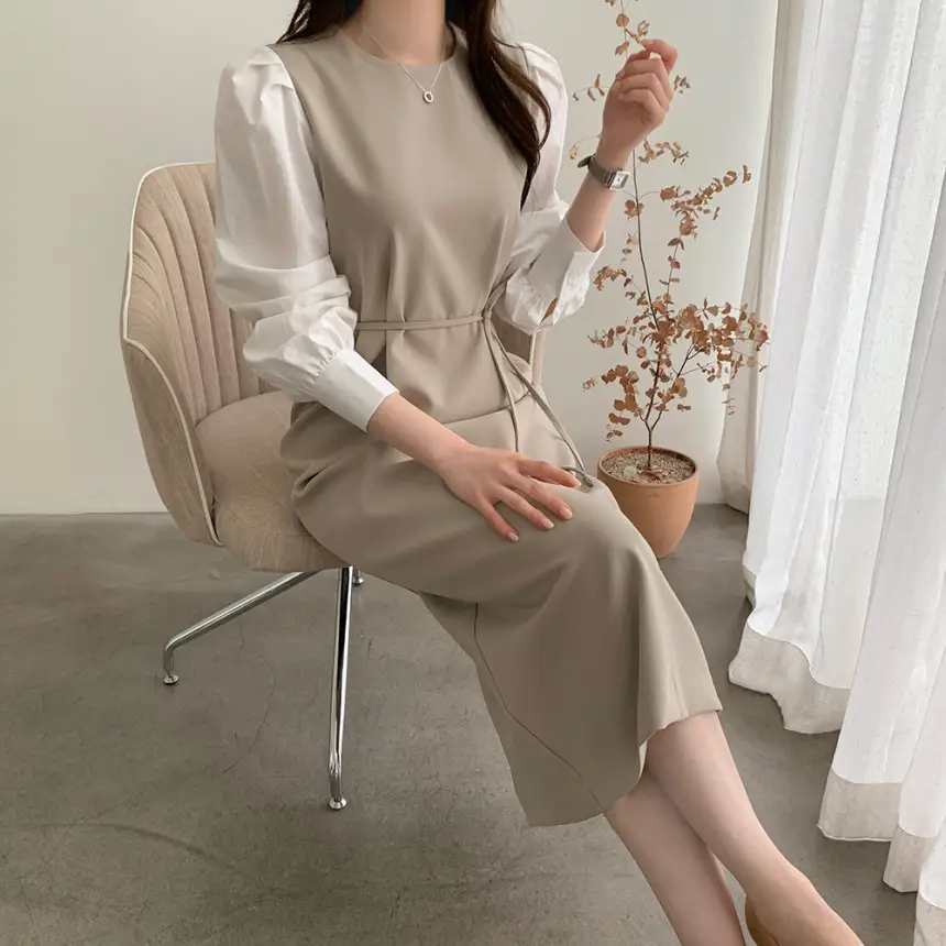 프렌치 스타일 라운드넥 컬러블록 원피스 상세 이미지 17