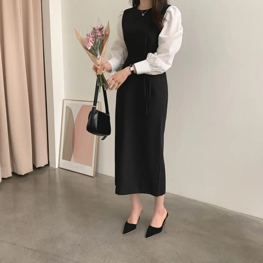 프렌치 스타일 라운드넥 컬러블록 원피스 상세 이미지 25