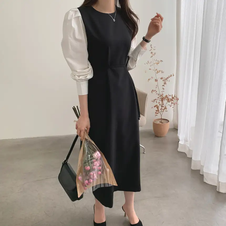 프렌치 스타일 라운드넥 컬러블록 원피스 상세 이미지 26