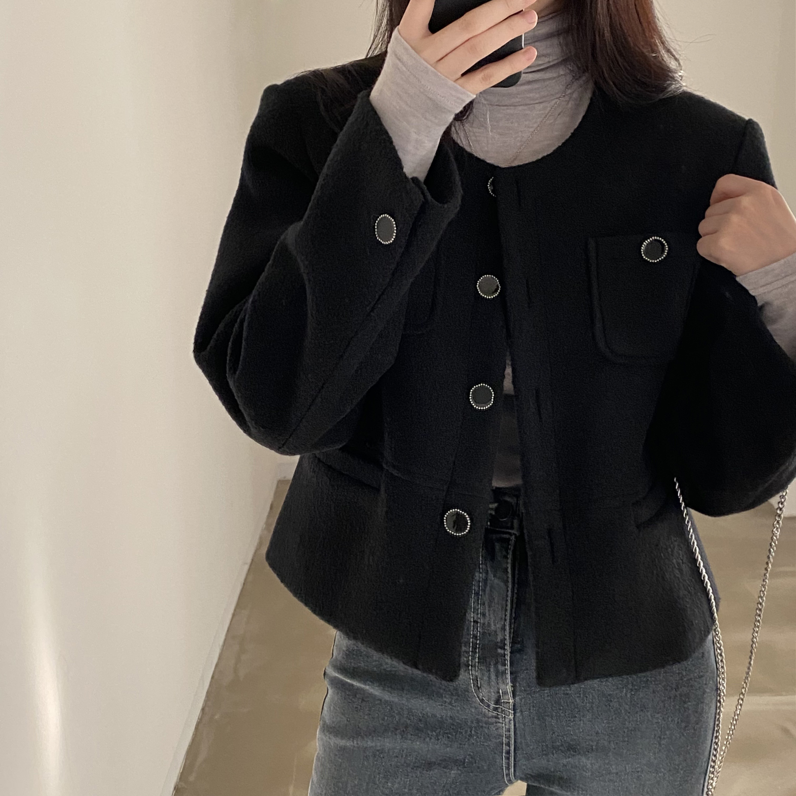 재고 있음 한국 ins 새로운 품격 레트로 학생 쇼트 스타일 모직 외투 가을 겨울 두꺼운 모직 여성 코트