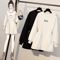 批发实拍大码女装2026春季新款休闲微胖妹妹遮肚显瘦宽松中长款卫衣裙