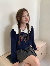 实拍实价 少女娃娃领蝴蝶结宽松毛衣针织衫