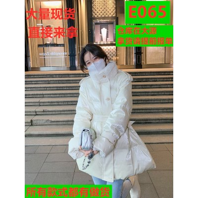 GUOGUOWOMEN果果家 欧货高领羽绒服女中长款系带保暖拼接宽松外套
