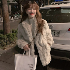 2021秋冬新加厚毛呢短外套女宽松皮毛一体仿皮草兔毛羊羔毛绒大衣