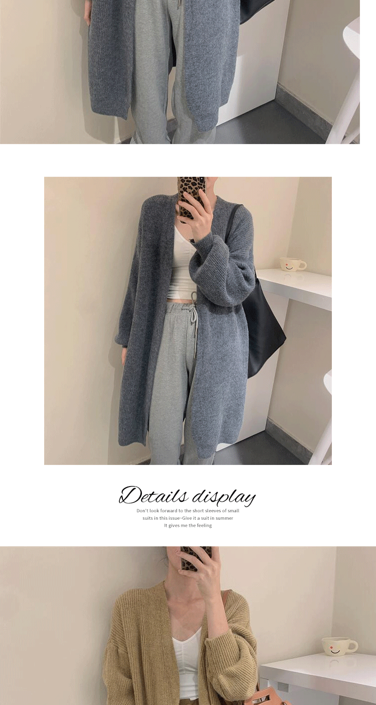 V-neck long spring and autumn cashmere knitted cardigan warm pure color simple temperament jacket lazy shawl sweater_voghion.com