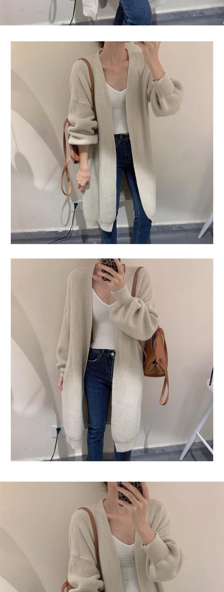 V-neck long spring and autumn cashmere knitted cardigan warm pure color simple temperament jacket lazy shawl sweater_voghion.com