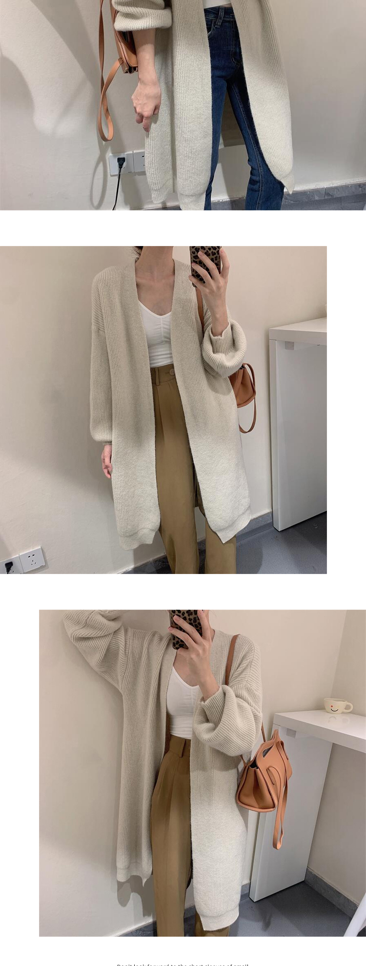 V-neck long spring and autumn cashmere knitted cardigan warm pure color simple temperament jacket lazy shawl sweater_voghion.com