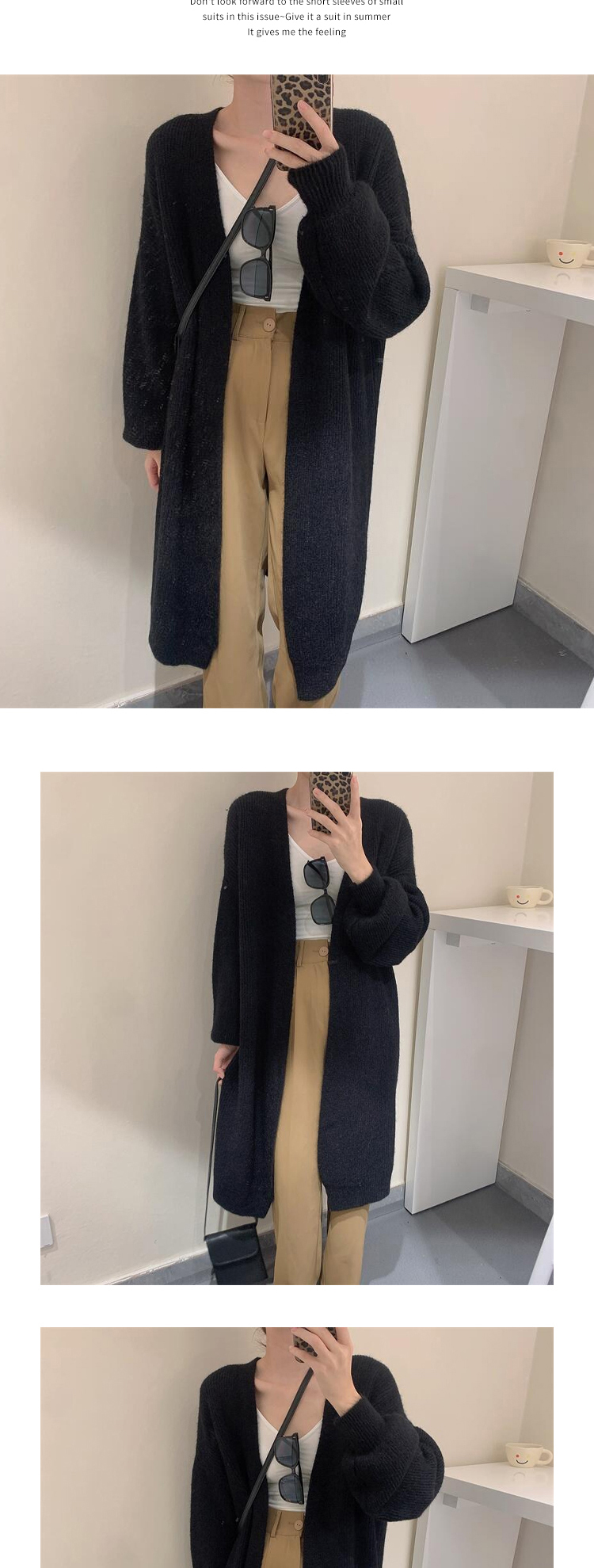V-neck long spring and autumn cashmere knitted cardigan warm pure color simple temperament jacket lazy shawl sweater_voghion.com