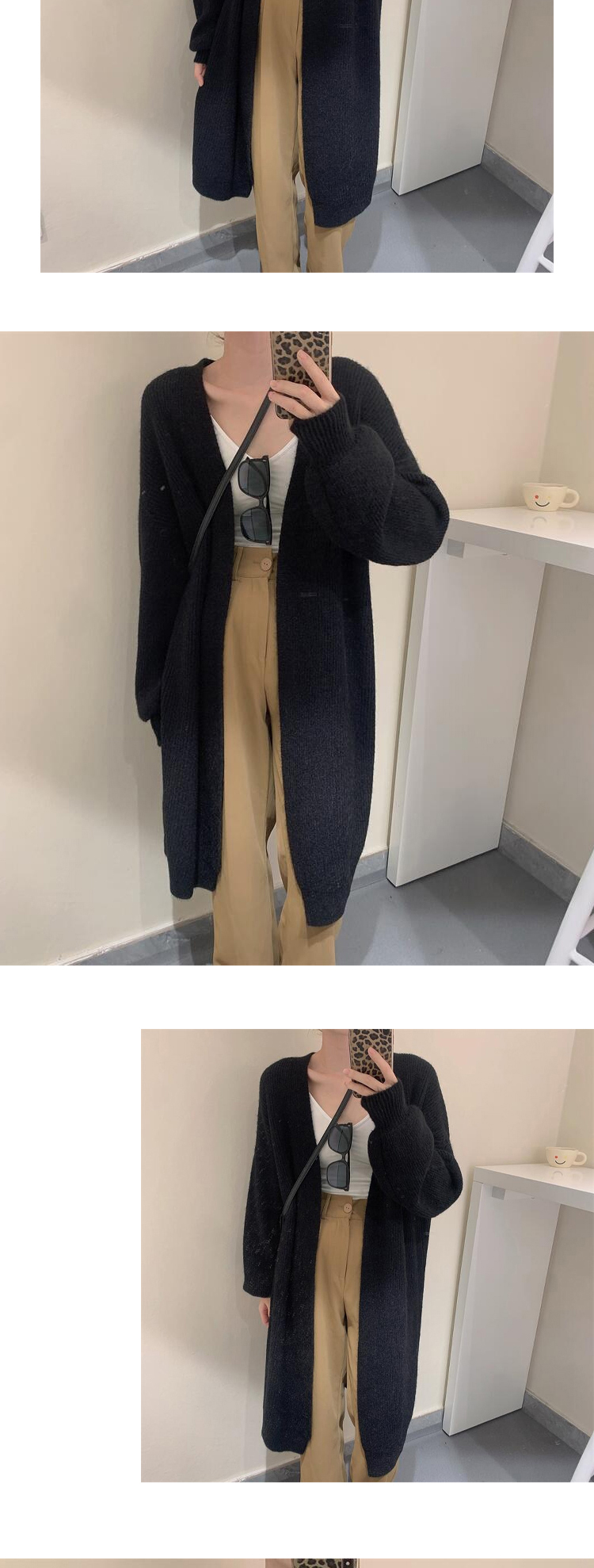 V-neck long spring and autumn cashmere knitted cardigan warm pure color simple temperament jacket lazy shawl sweater_voghion.com
