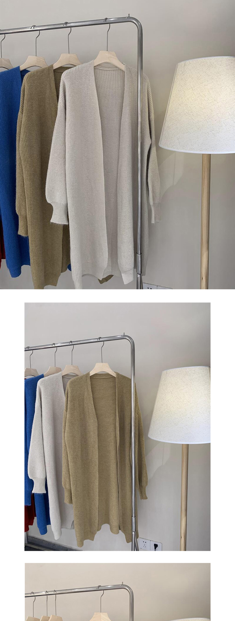 V-neck long spring and autumn cashmere knitted cardigan warm pure color simple temperament jacket lazy shawl sweater_voghion.com