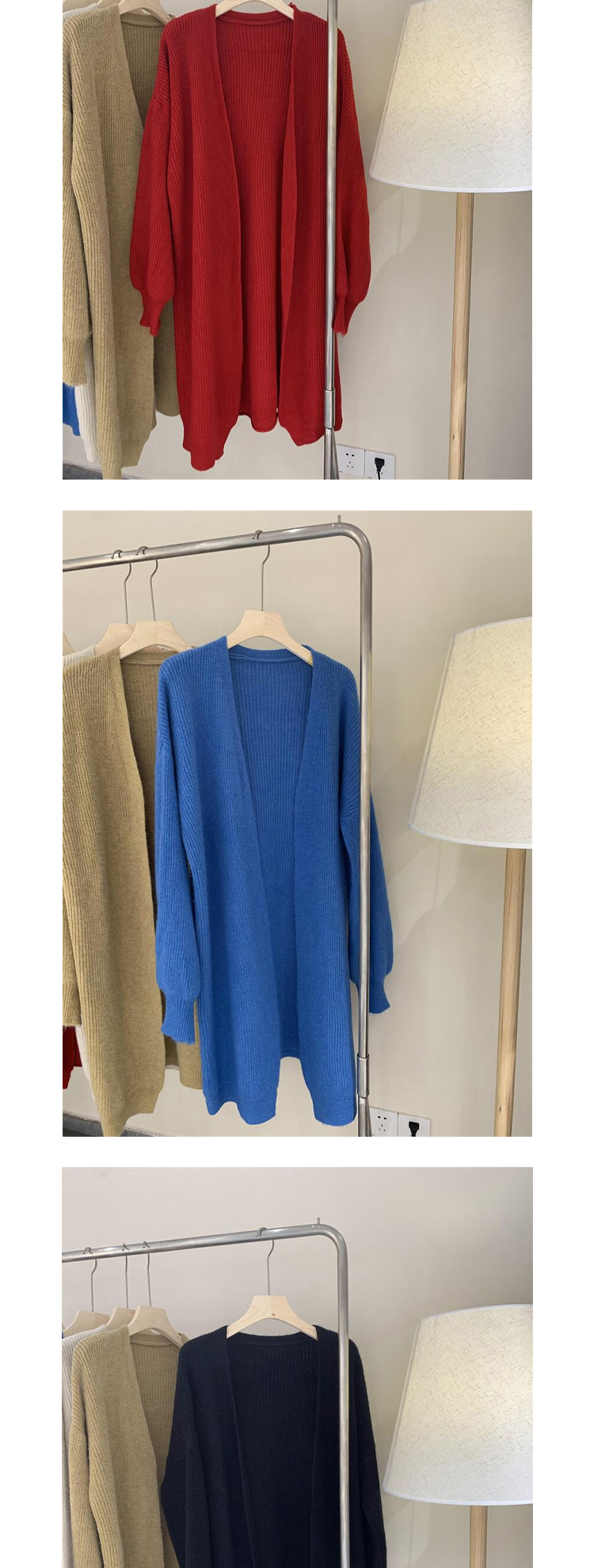 V-neck long spring and autumn cashmere knitted cardigan warm pure color simple temperament jacket lazy shawl sweater_voghion.com