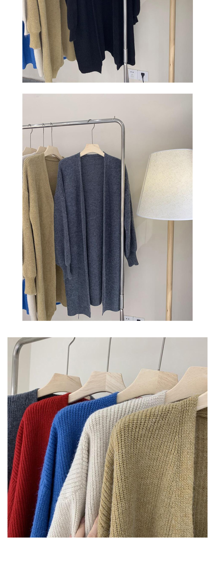 V-neck long spring and autumn cashmere knitted cardigan warm pure color simple temperament jacket lazy shawl sweater_voghion.com