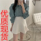 韩版 简约双层领子长袖衬衫+荷叶边半身短裙 套装可拆轮播图1