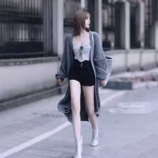 批发小雨姐姐秋冬季日系慵懒风中长款毛衣外套女长袖宽松针织开衫外搭