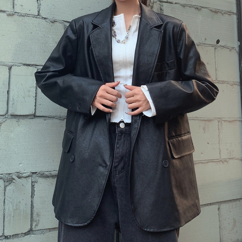 秋季新款港风宽松韩版休闲皮西装个性潮流超酷西服x03p90