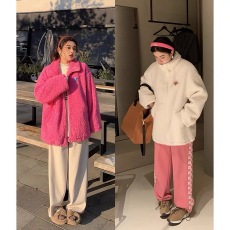 李潇洒微胖mm大码别针设计感羊羔毛外套女秋冬季韩版保暖宽松棉服