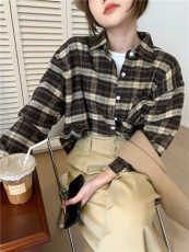 实拍实价 秋冬磨毛衬衣翻领格子衬衫上衣