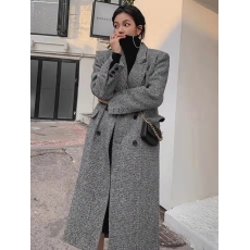 批发<b class='q'>韩国</b><b class='q'>代购</b>2021秋冬新款中长款西装格纹大衣 宽松双排扣毛呢外套女