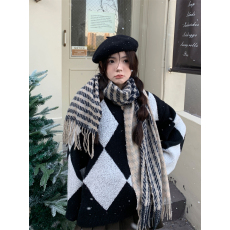 实拍实价 千鸟格子撞色韩版保暖柔软围巾披肩围脖