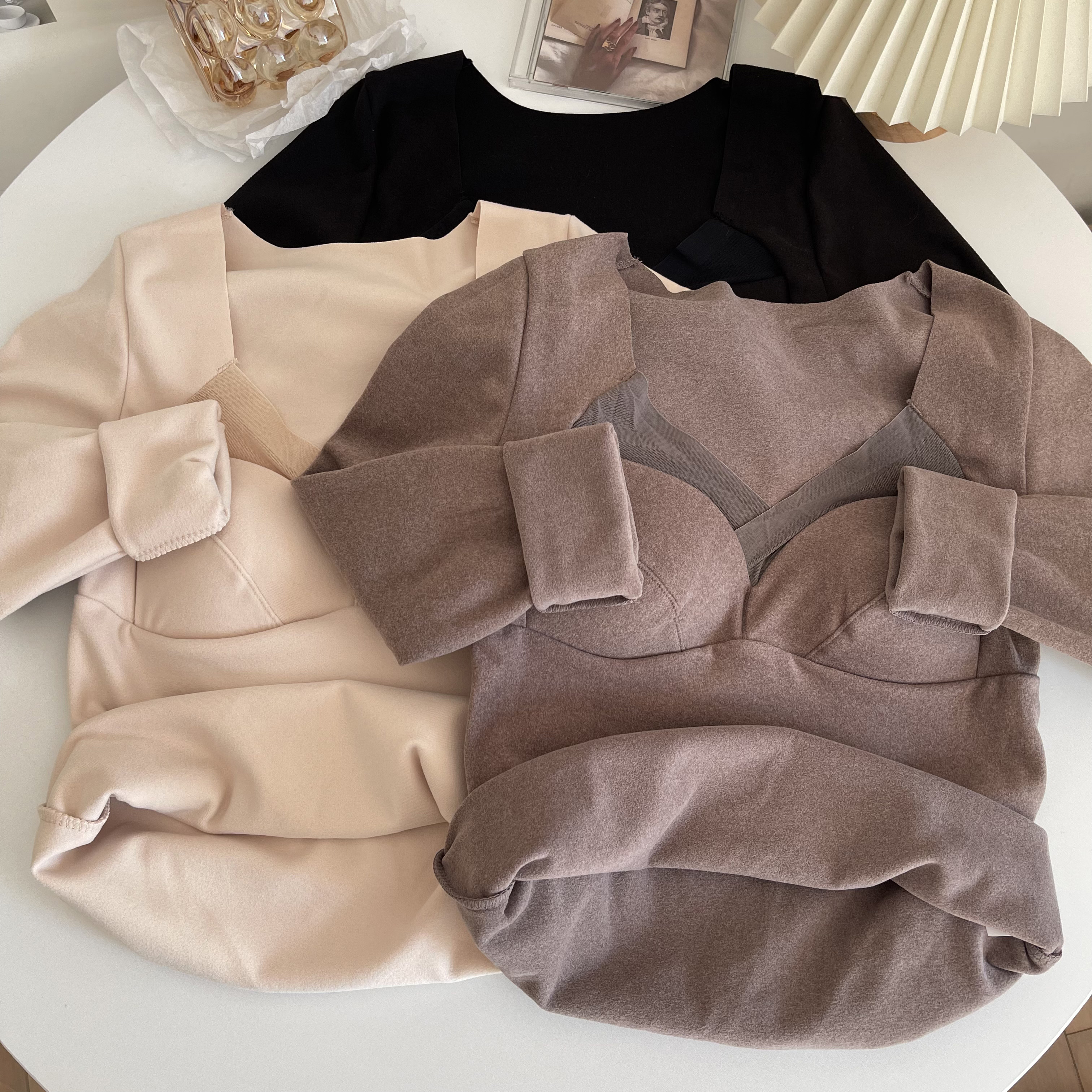 Actual shot of early spring Korean style versatile German velvet slim thermal underwear for women long-sleeved T-shirt bottoming top