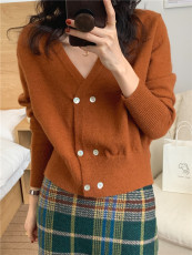实拍实价 韩版V领优雅气质纯色长袖毛衣 2色现货