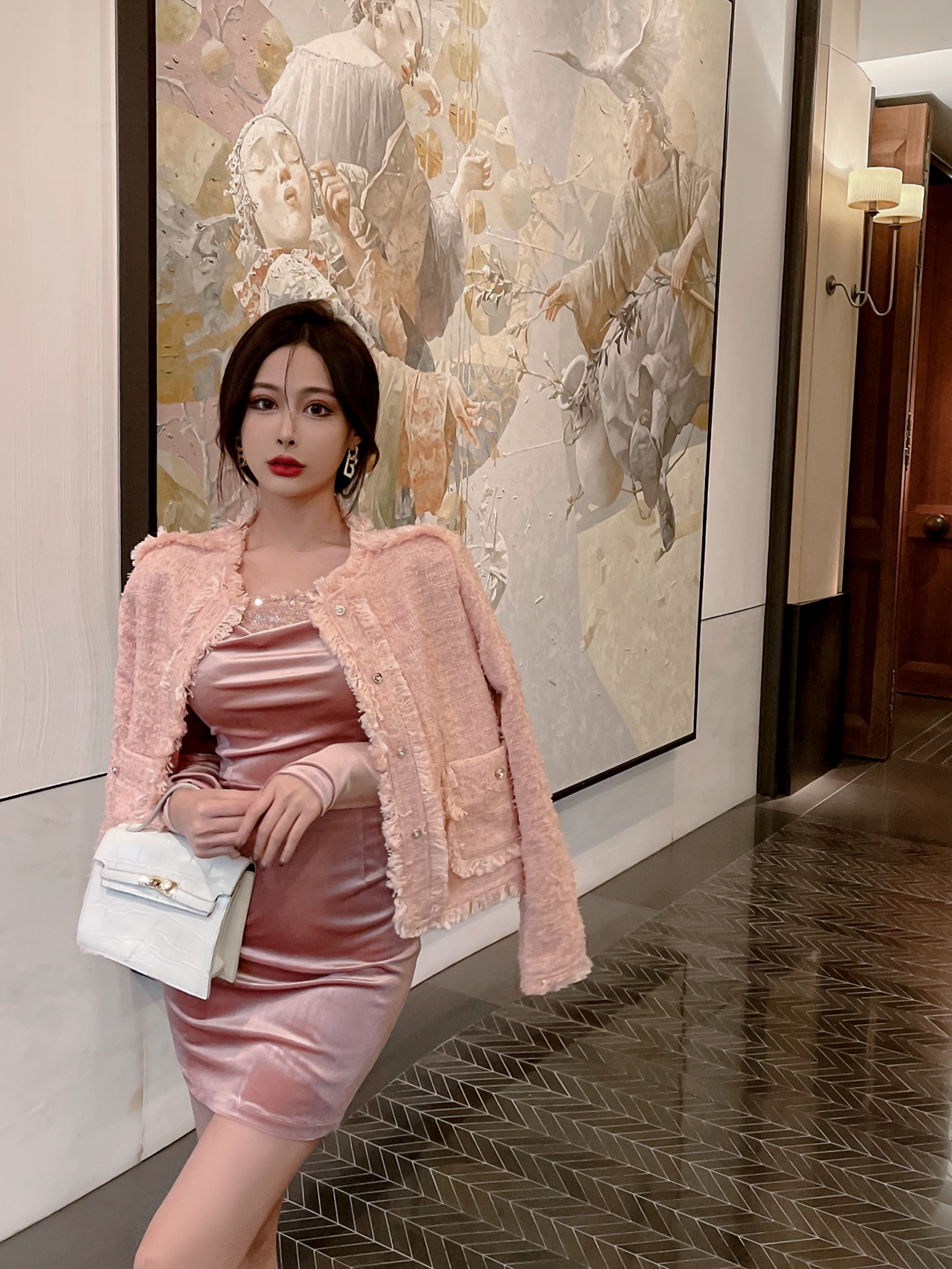 한 부서 핑크색 명문 여성 작은 샤넬 스타일 여성 코트 가을 겨울 2026 년 새로운 소금 부서 튀김 거리 재킷 빛 요리 한