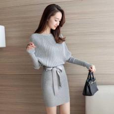 批发<b class='q'>连衣裙</b>毛衣新款针织秋冬打底女装内搭毛衣裙套装两件气质大