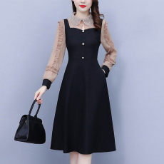 批发娃娃领假两件套<b class='q'>大码</b>女装胖mm<b class='q'>妈妈装</b>气质修身中长款长袖连衣裙秋冬