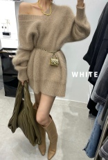 WHITE慵懒风毛衣女2021秋冬韩版新款水貂毛宽松v领百搭显瘦上衣潮