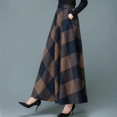 批发秋冬格子半身裙女复古新款<b class='q'>大码</b>中长款a字裙大摆裙高腰显瘦长裙潮