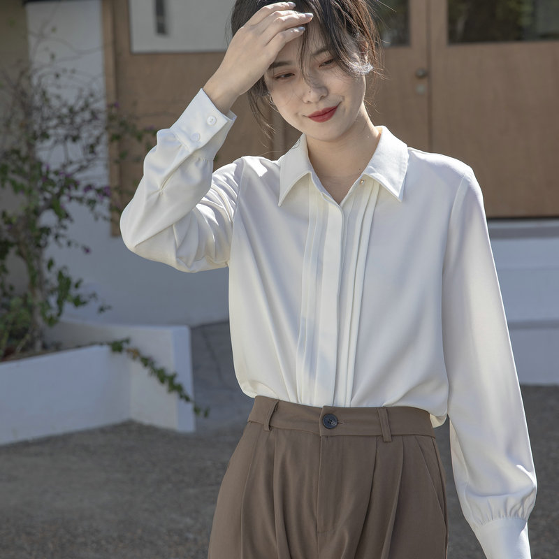 2024 Spring and Autumn Chiffon Long Sleeve White Shirt Women's Design Niche Workplace Commuting Temperament Shirt Versatile Top