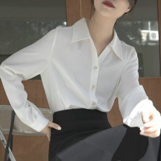 2023年春秋季新款长袖韩版纯色雪纺衫OL职业通勤气质纯色上衣女