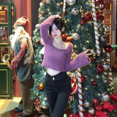 批发花子方领短款小众长袖法式慵懒风毛衣女木子<b class='q'>家</b>新款小香风毛衣