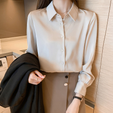 批发实拍2024秋装新款长袖上衣缎面衬衫女设计感雪纺衫职业衬衣
