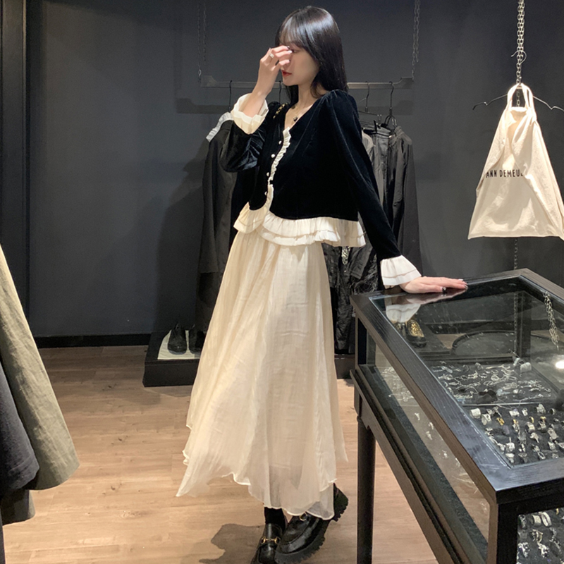 chic半身裙秋冬2021新款复古法式高腰显瘦ins超火中长裙仙女纱裙_金玺