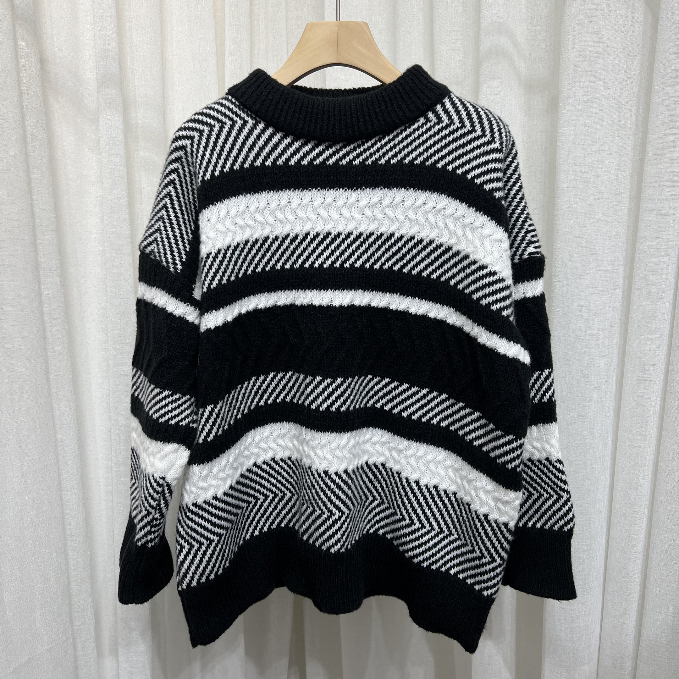 Pull rayé pour femme en hiver et en été, coupe ample, style décontracté, porté à l'extérieur, haut en tricot mi-long,_voghion.com