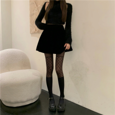 批发实拍实价 暗黑风黑丝假拼接格子花型防脱落薄款<b class='q'>提花</b>蕾丝<b class='q'>连裤袜</b>