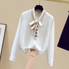 批发女士衬衫2026春秋新款白色<b class='q'>职业</b>雪纺衬衣宽松蝴蝶结上衣设计感小众