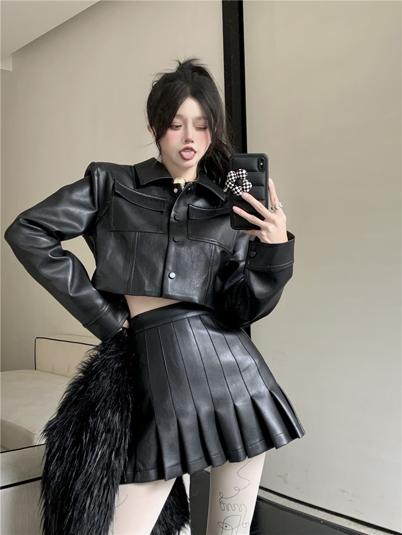 实价辣妹皮衣皮裙网红高级感两件套套装_妮妮nininnnini3535 - 货捕头